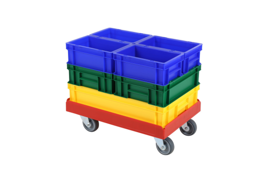 Euroboxen auf einem Transportroller Transoplast